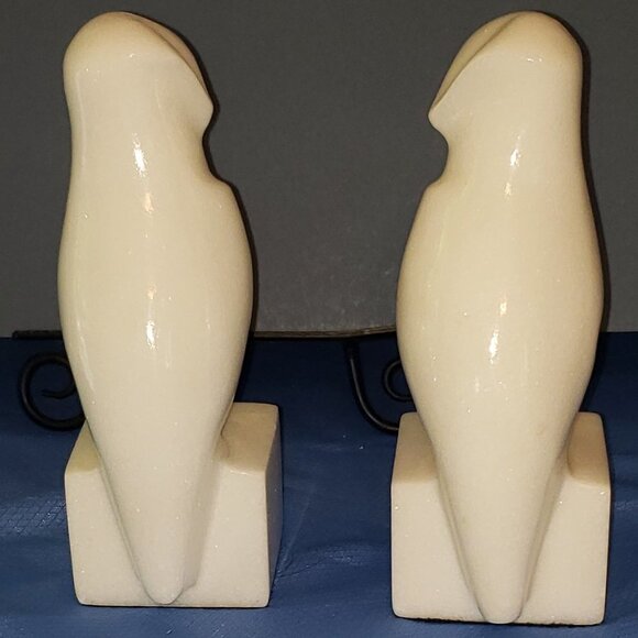 Vintage Pair of Mid Century Modern Owl Bookends in Genuine White Marble - Picture 4 of 6